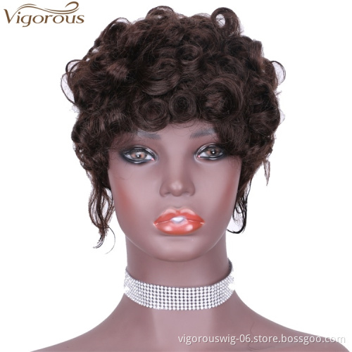 Vigorous Fashion Girl  Black Short Curly Human Hair Wig Wholesale Price Afro Short Wave Curly Wigs for Black Women